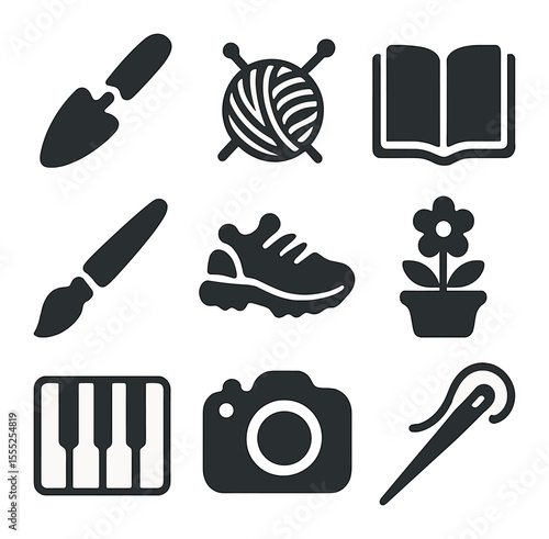 Investment Contract Icons. Solid, filled icons set of investment contracts: investor badge, funding terms,