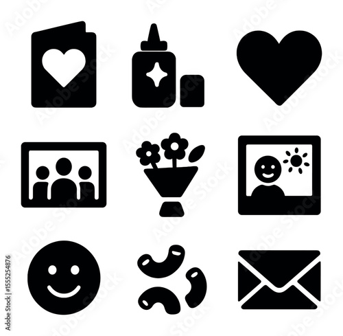 VR Gaming Icons. Solid, filled icons set of VR gaming: headset icon, virtual gun, in-game HUD, teleport pad,