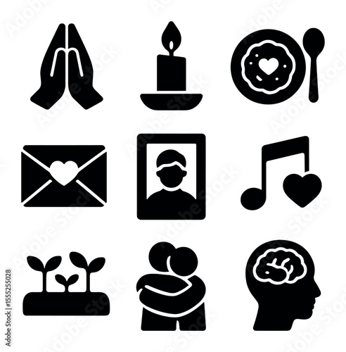 Virtual Tourism Icons. Solid, filled icons set of virtual tourism: travel map, destination pin, guided avatar,