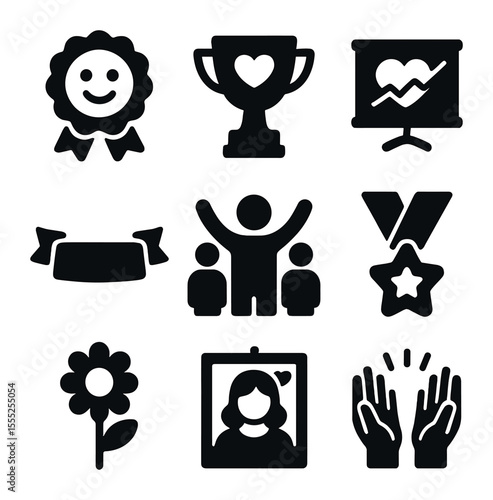 Collectibles Icon Grid. Solid, filled icons set of collectibles auctions: rare comic book, toy figure,