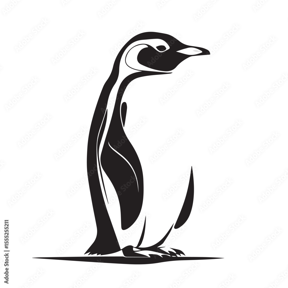Obraz premium Penguin silhouette standing isolated on white background in vector format