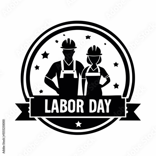 Happy Labor Day Logo Vector. Man And Woman Construction Workers Silhouette vector.