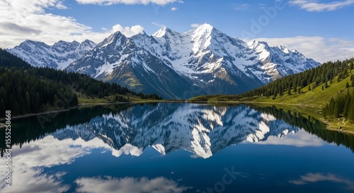 Wallpaper Mural Majestic Mountain Range Reflected in a Serene Lake Breathtaking Alpine Scenery Torontodigital.ca