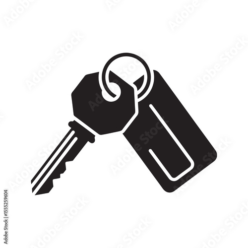 Hotel key icon with tag for room access and security a metal key for unlocking a door during a stay at a motel or inn rental property vector solid glyph icon