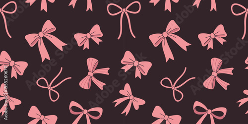 Vector pink bowknot seamless pattern. Elegant coquette bow design for gifts, fashion, and decor. Wrapping design. Cute bows print.