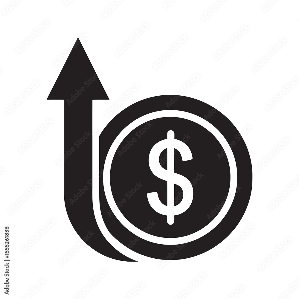 Money growth icon with coin and upward arrow for financial investment and profit increase a concept for business revenue and sales success vector solid glyph icon Money growth icon with coin and upward arrow for financial investment and profit increase a concept for business revenue and sales success vector solid glyph icon