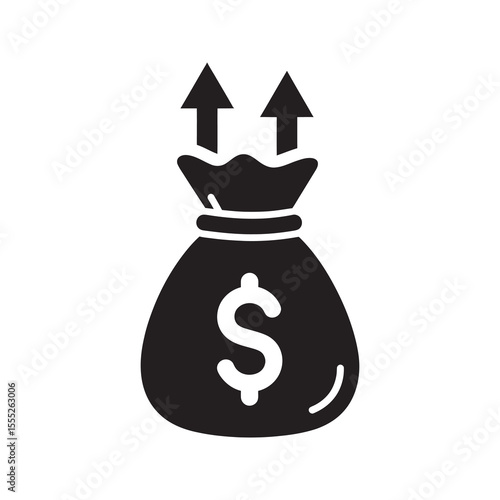 Profit growth icon with money bag and upward arrows for investment return and revenue increase a symbol for wealth and financial success vector solid glyph icon