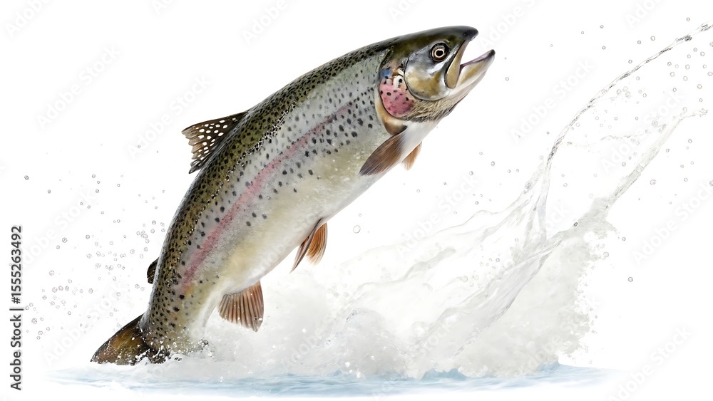 Naklejka premium Jumping trout isolated on a white background .AI GENERATED 