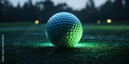 Illuminated golf ball on green course nighttime sport leisure recreation game glowing sphere precision