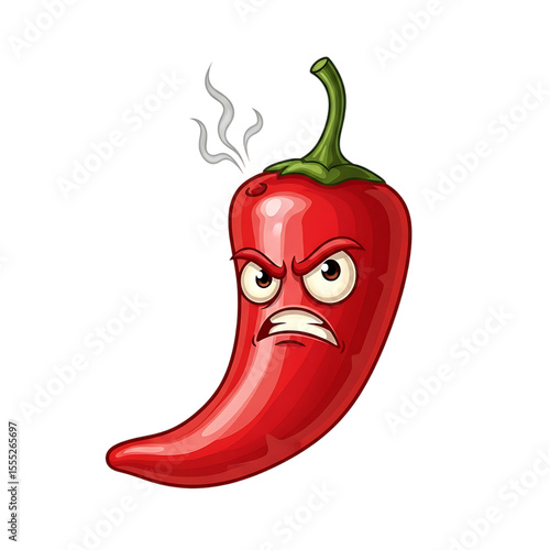Angry red chili pepper cartoon character illustration spicy food hot vegetable ingredient cooking cuisine vector