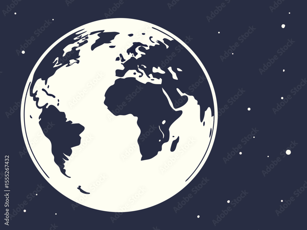 Fototapeta premium Elegant night scene featuring white textured moon surrounded by scattered stars in minimalist style