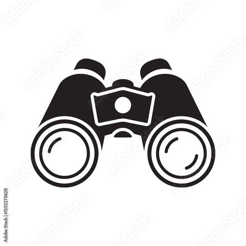 Binoculars icon for viewing and exploration representing a search for discovery and observation for birdwatching hiking or military reconnaissance vector solid glyph icon