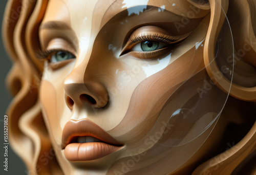 woman face sculpture made of wood and plexiglass