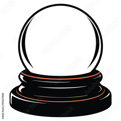 Black and white crystal ball illustration with orange accents on a pedestal for fortune telling