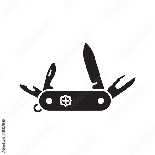 Swiss army knife icon representing a versatile multitool for camping survival and outdoor adventure with multiple functions for any situation vector solid glyph icon