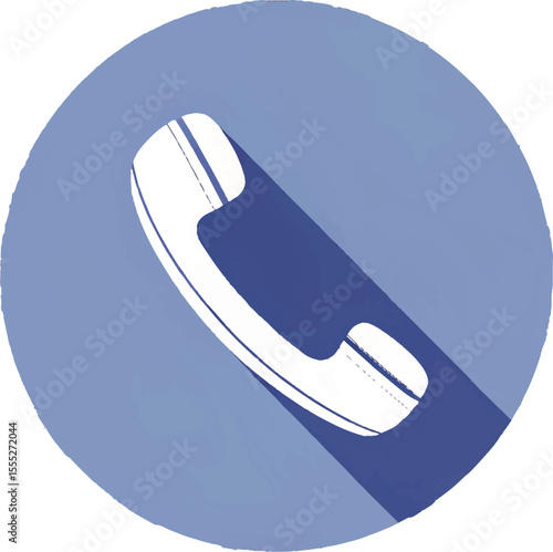 A glossy blue round button with a 3D phone symbol for a call or contact service on the web