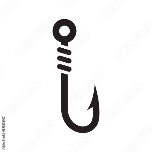 Fishing hook icon for a recreational sport and hobby representing a tool to catch fish with bait in a river or a lake vector solid glyph icon
