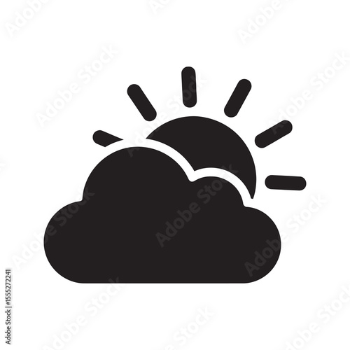 Weather icon with a sun behind a cloud representing a partly cloudy day for a forecast report about the climate and atmosphere vector solid glyph icon