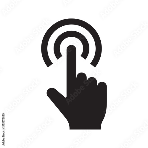 Hand touch icon with a finger tapping a circle representing a click on a touchscreen interface for an app or website selection vector solid glyph icon