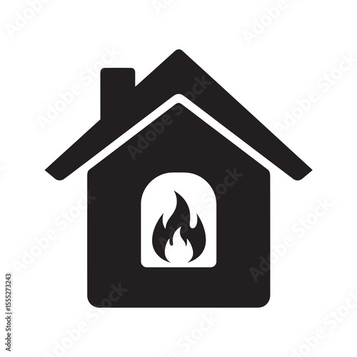 House on fire icon representing a home emergency a fire hazard and a disaster that requires insurance and a call to firefighters vector solid glyph icon