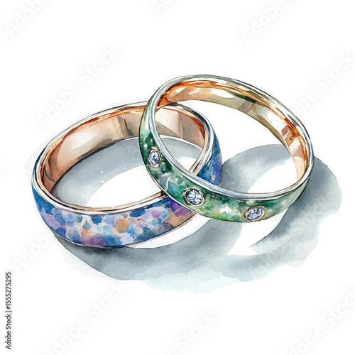 Smart Rings, watercolor painting vector, isolated on a white background.