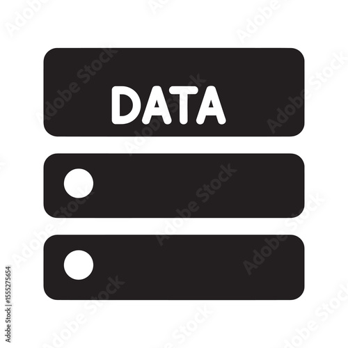 Data server storage icon representing a database information center for a computer network and online hosting technology infrastructure vector solid glyph icon