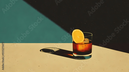Vintage inspired flat illustration poster featuring a classic Negroni cocktail perfect for bar decor or stylish drink enthusiasts a timeless beverage artwork
