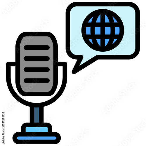 Podcast mini illustration outline color icon, use for journalist, broadcasting, news and media UI, UX kit, app and web development, digital or print.