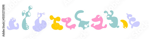 Vector set color drawing of small funny bubbles, droplets or bacteria for design 