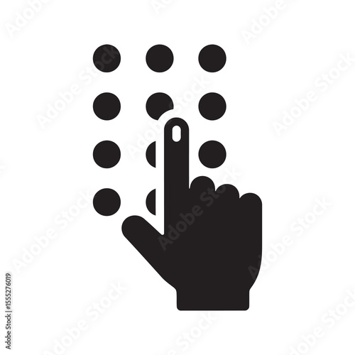 PIN code entry icon with a hand typing on a keypad for security access password verification and personal identification number entry vector solid glyph icon
