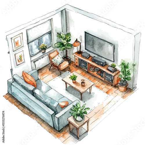 Smart Home Entertainment, watercolor clipart vector, isolated on a white background.