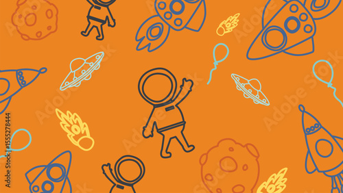 Space doodle astronaut background