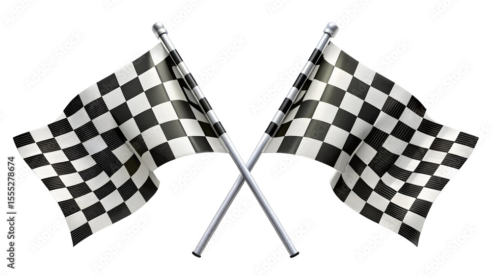 Fototapeta premium Two Crossed Checkered Racing Flags – Finish Line Symbol on Pure White Background