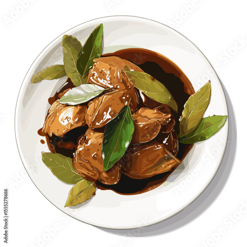 Filipino Chicken Adobo in Soy Sauce and Bay Leaves