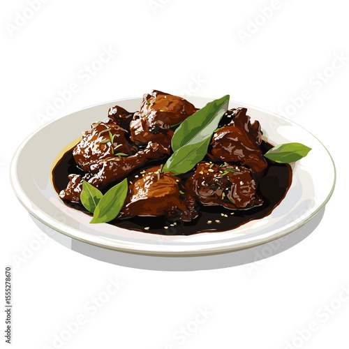 Filipino Chicken Adobo in Soy Sauce and Bay Leaves