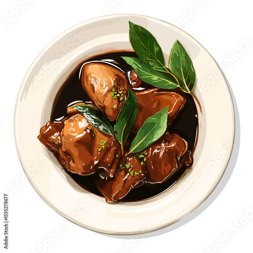 Filipino Chicken Adobo in Soy Sauce and Bay Leaves