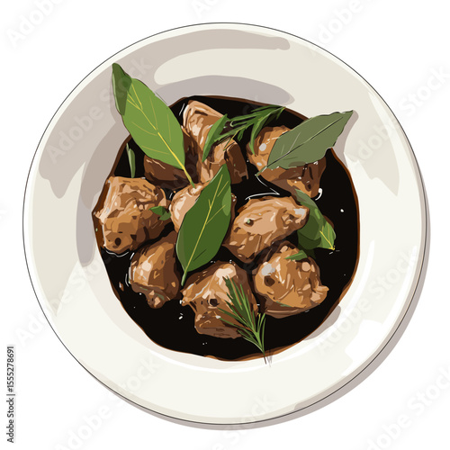 Filipino Chicken Adobo in Soy Sauce and Bay Leaves