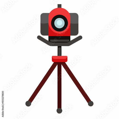 Red and black theodolite on tripod stand