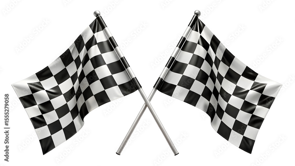 Fototapeta premium Two Crossed Checkered Racing Flags – Finish Line Symbol on Pure White Background