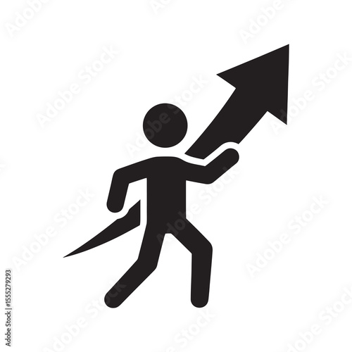 Person running fast icon representing forward motion progress and a rush to achieve a goal showing speed and quick business action vector solid glyph icon