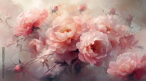 Romantic floral bouquet, soft pastel hues