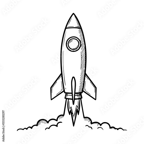 Minimalist Rocket Launch Line Art Silhouette
