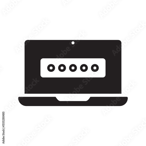 Secure login icon with a laptop computer showing a password entry field for account access and online data protection on a website vector solid glyph icon