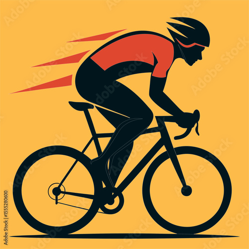 Dynamic Cyclist in Motion with Speed Trails - Flat Vector for Sports and Fitness Design