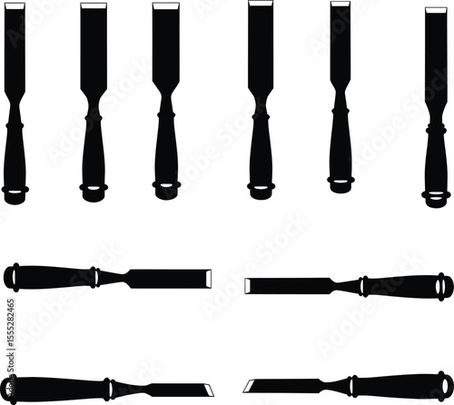 Vector and illustration of various chisel silhouettes, a comprehensive collection of woodworking and carving tools essential for craftsmen and DIY enthusiasts.