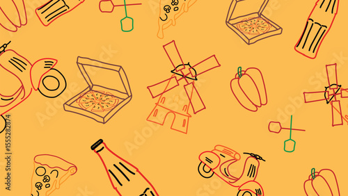 Creative pizza icons yellow background