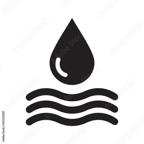 Water drop icon over a wavy surface representing a liquid element nature aqua resource and fluid dynamics in a clean environment vector solid glyph icon