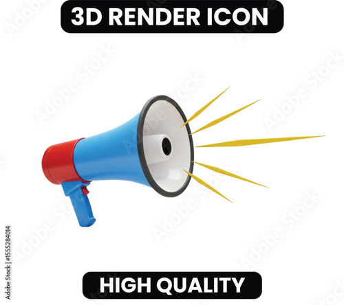 Classic 3D Megaphone Icon for Important Alerts. A bold symbol of communication, public address, and broadcasting. Ideal for making loud and clear announcements or calls to action.