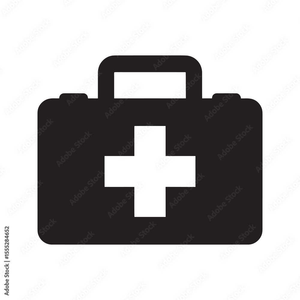 First aid kit icon with a medical cross for emergency supplies healthcare assistance and medical equipment in a portable case vector solid glyph icon First aid kit icon with a medical cross for emergency supplies healthcare assistance and medical equipment in a portable case vector solid glyph icon