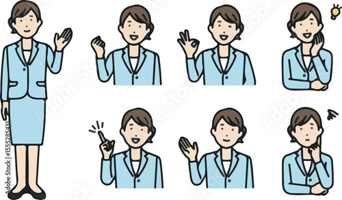 Suit female gesture pose set